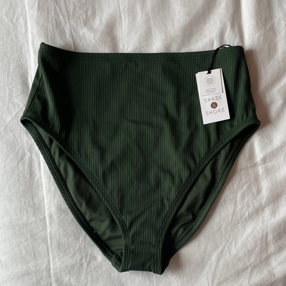Shade & Shore Forest Green Ribbed High Waist Bikini Bottom